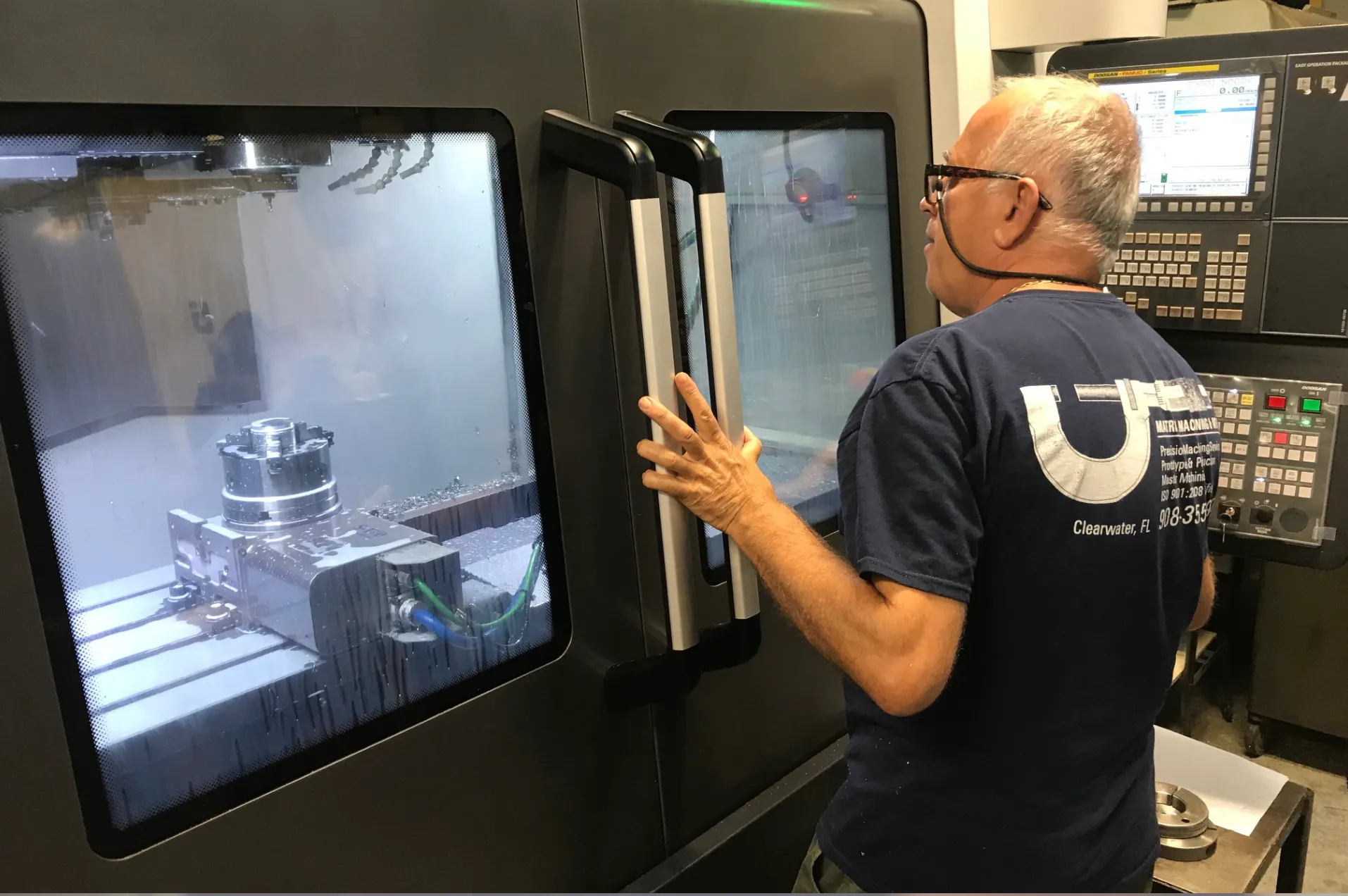 Machining shop floor with equipment